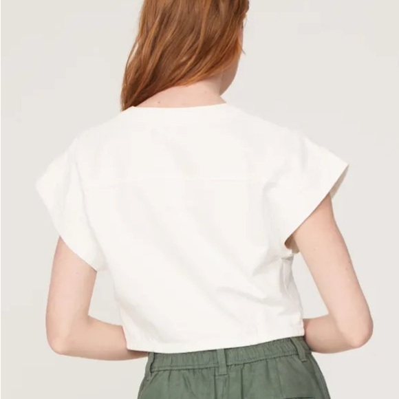 Madewell Denim Cap-Sleeve Crop Top in Tile White size 10 rent the runway - Picture 3 of 6